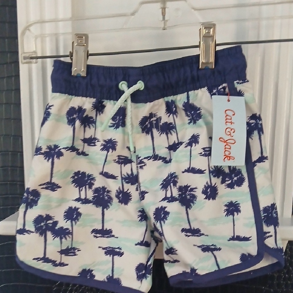 Cat & Jack Blue Palm Tree Swim Shorts